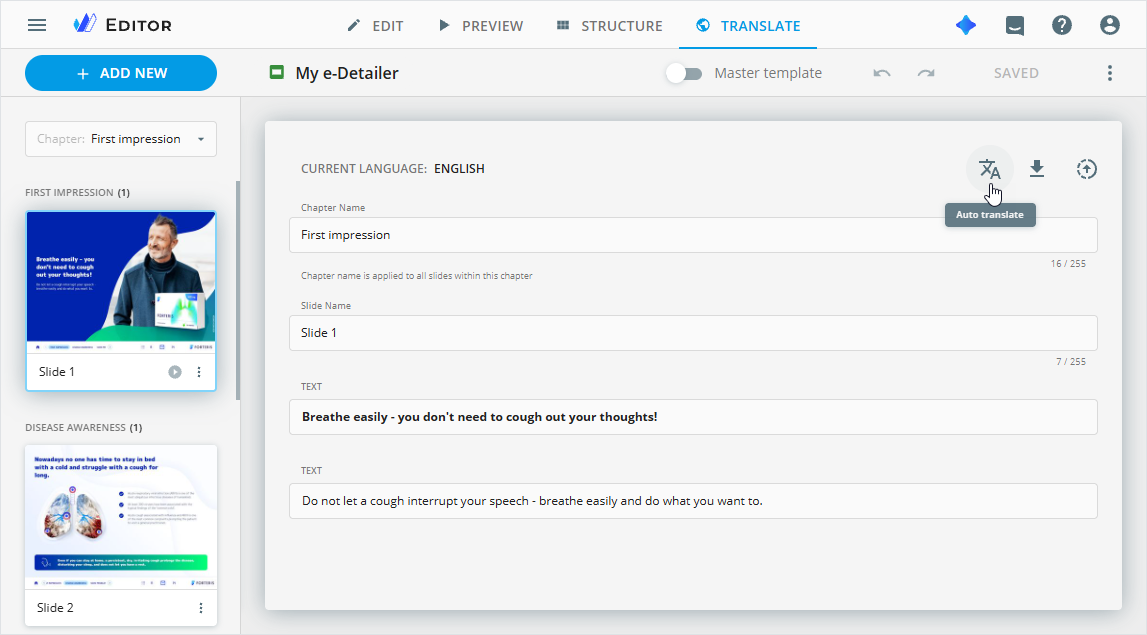 Auto translate button