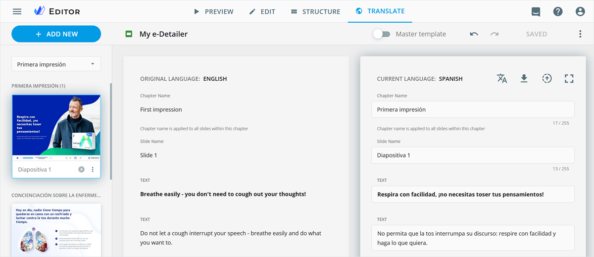 Original language is English, current—Spanish