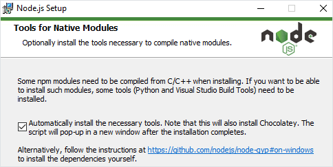 Automatically install the necessary tools checkbox
